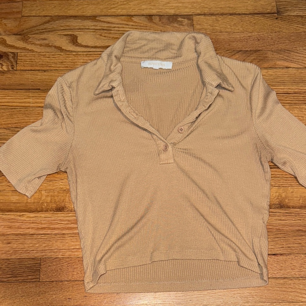 Tan Ribbed Women's Crop Top